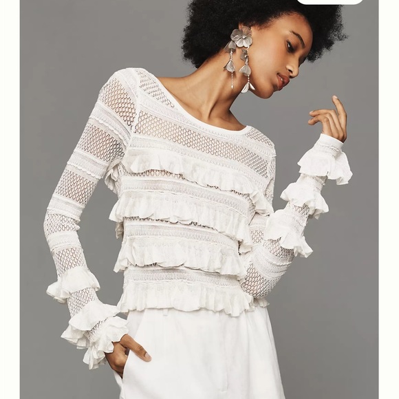 LAST ONE ☺️NWT Anthropologie Ruffle long sleeve Sweater🩷 GRAB IT ⭐️ - Picture 2 of 5